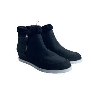 Style & Co Faux Suede Black Ankle Boots Faux Fur Lining Side Zipper Women Size 8